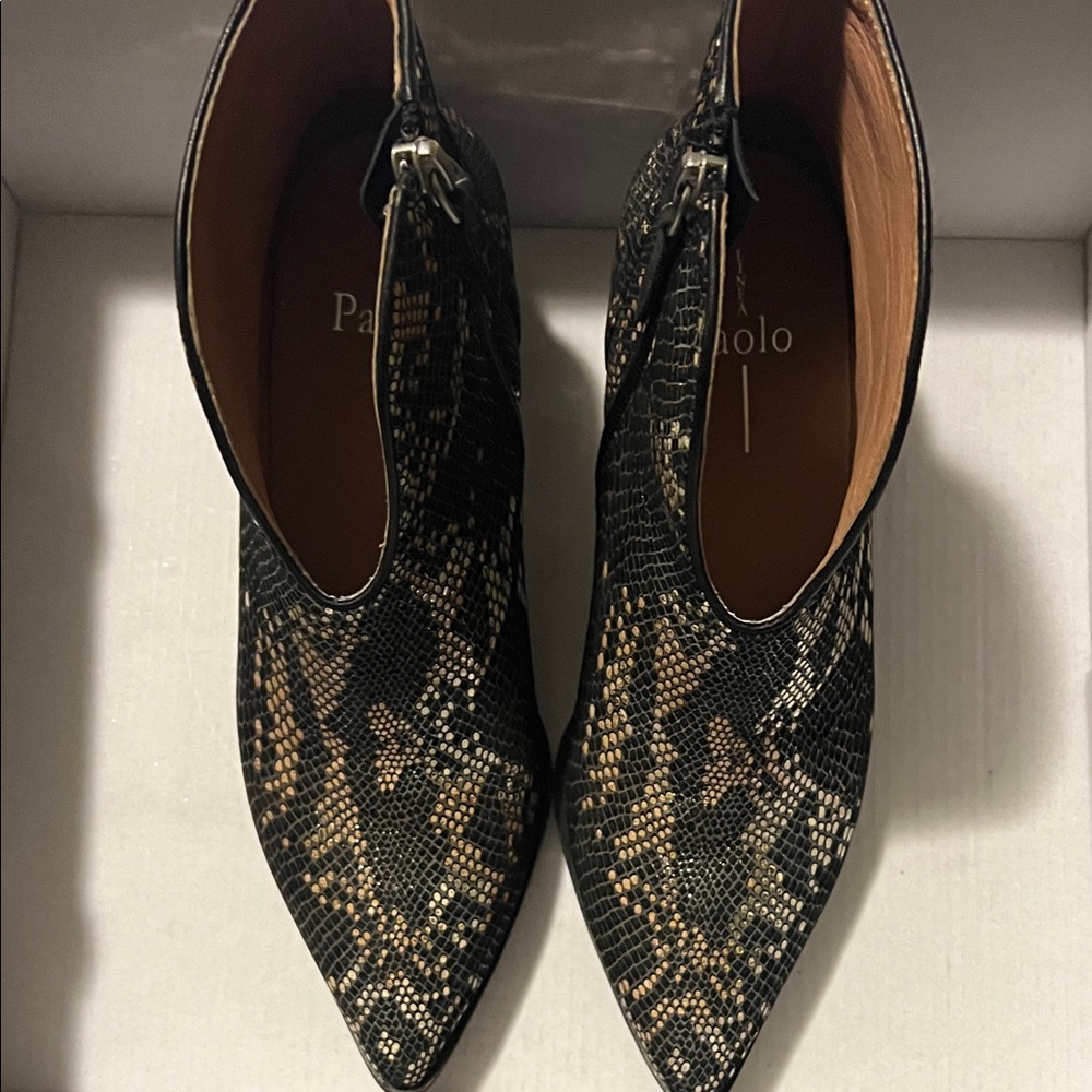 Paolo Exotic Black and Gold Ankle Booties